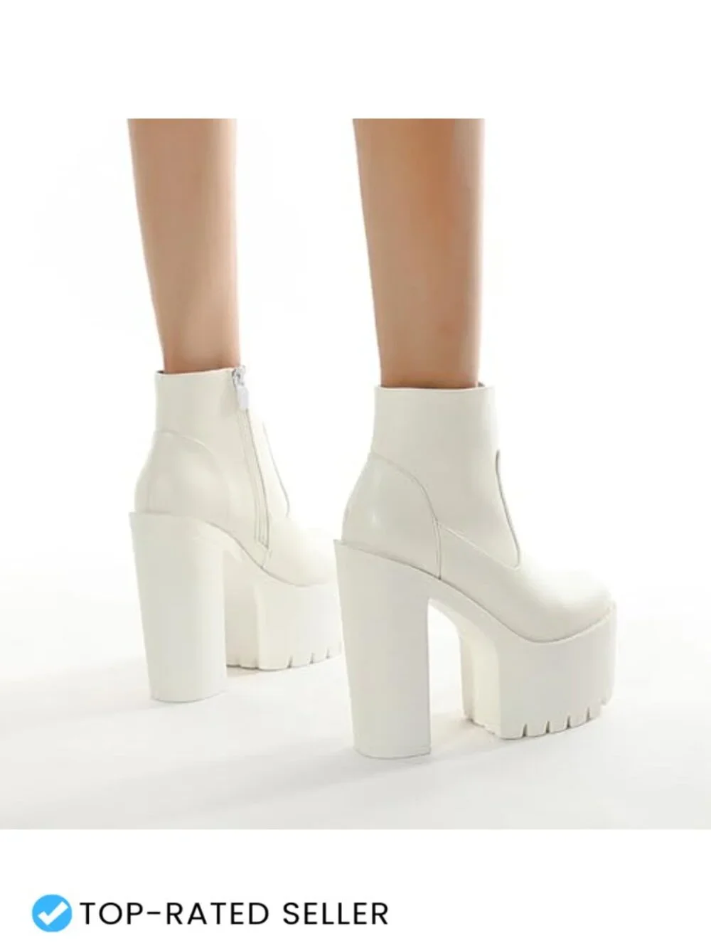 Chunky Platform High Heel Ankle Boots with Side Zipper